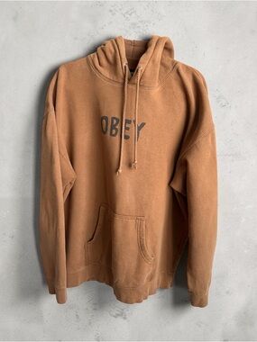 Obey Brown Hoodie Mens Pullover Graphic Logo Sweatshirt Streetwear Size XL